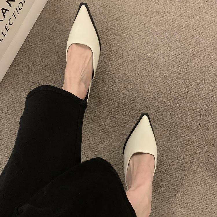 Nai Pai~ Retro bag head half slippers for women wearing lazy people with one pedal, pointed muller shoes, thick heel half support single shoes for w