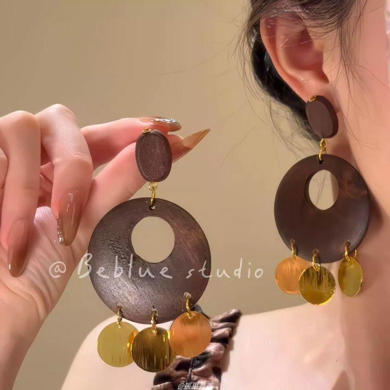 Silver Needle Leopard Heart Bow Geometric Dangle Earrings - Trendy Korean Style for Women