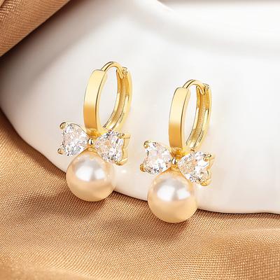 Schleife Zirkon Ohrstecker Trend Hochwertiges Temperament Perlenohrringe Trend Design Ohrstecker
