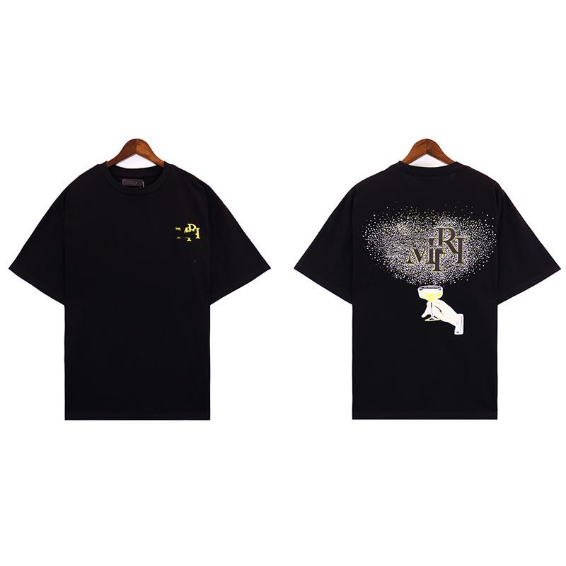 2024 New Amiri Starlight Embellished Printed Men's and Women's Casual T-Shirt Temperament Sports Short Sleeve T-Shirt