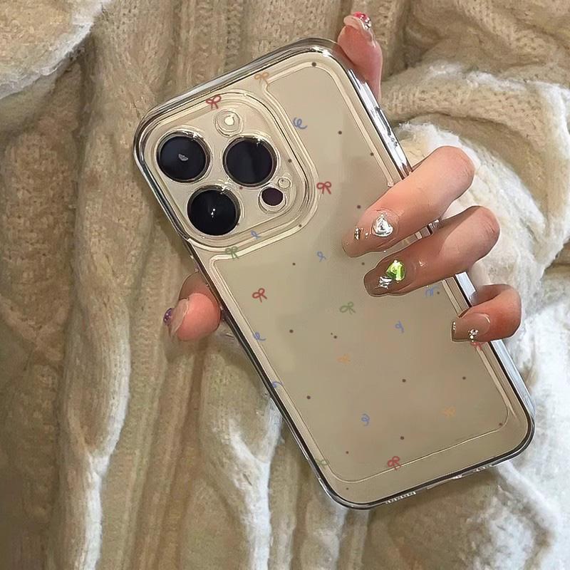 Colorful Small Bow Phone Case For iPhone 16 15 14 13 12 11 Mini Pro Max X XR XSMax 7 8 Plus Transparent Soft TPU Back Cover