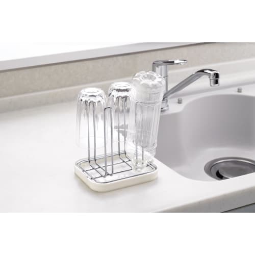 Pearl Metal Simple Storage Bottle and Glass Stand, White, HB-495