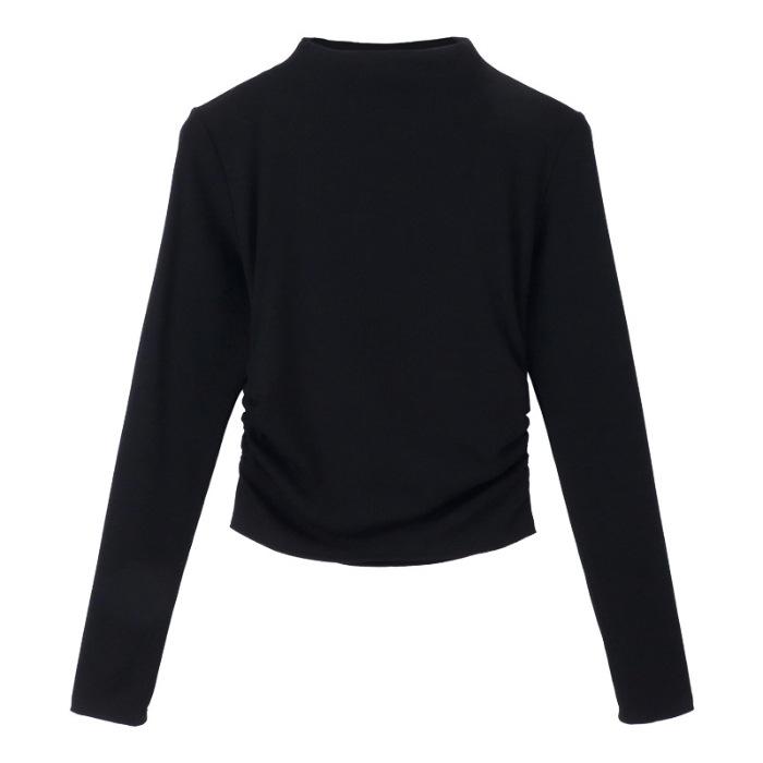 Inside grey long-sleeved T-shirt women's summer 2026 new slim-fit pleated Spice Girl semi-turtleneck bottoming shirt top tide