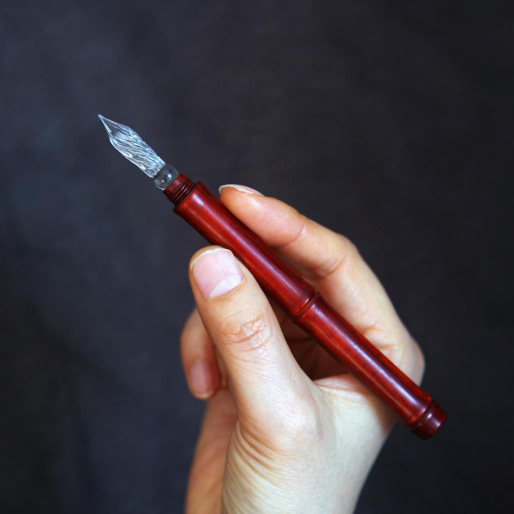 SeventyTwo Handmade Red Glass Dip Pen with Wooden Handle and Storage Case