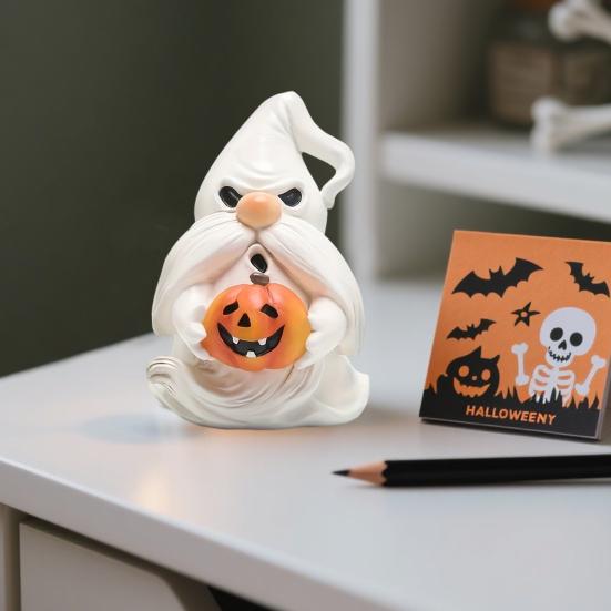 Halloween Resin Nisse Statue Liten Nisse Spøkelse Figur Halloween Tegneserie Stående Spøkelse Ornament for Hjemmekontordekor
