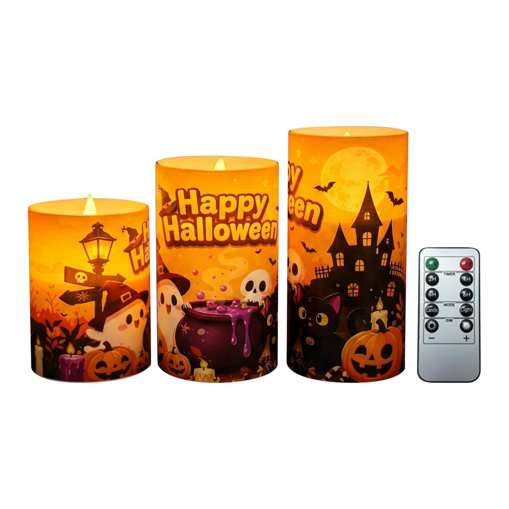 Halloween LED Flameless Candles Set of 3, Decor for Party and Holiday Decoration