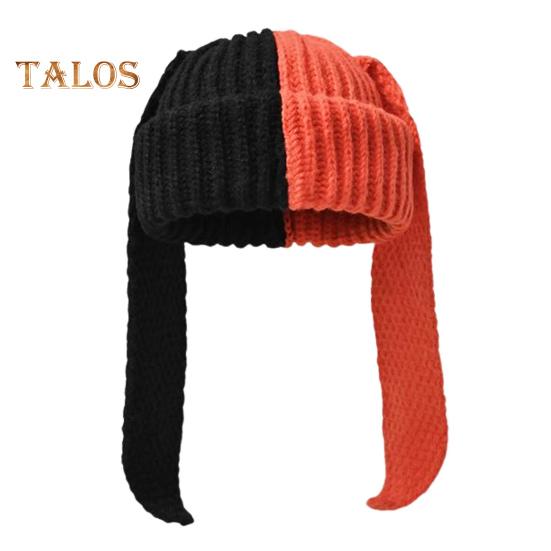 

Зимняя вязаная шапка с длинным декором в виде заячьих ушей, контрастного цвета, унисекс, толстая, теплая, высокоэластичная, ветрозащитная, для холодной погоды, для катания на лыжах и т. д. оранжевый/чёрный