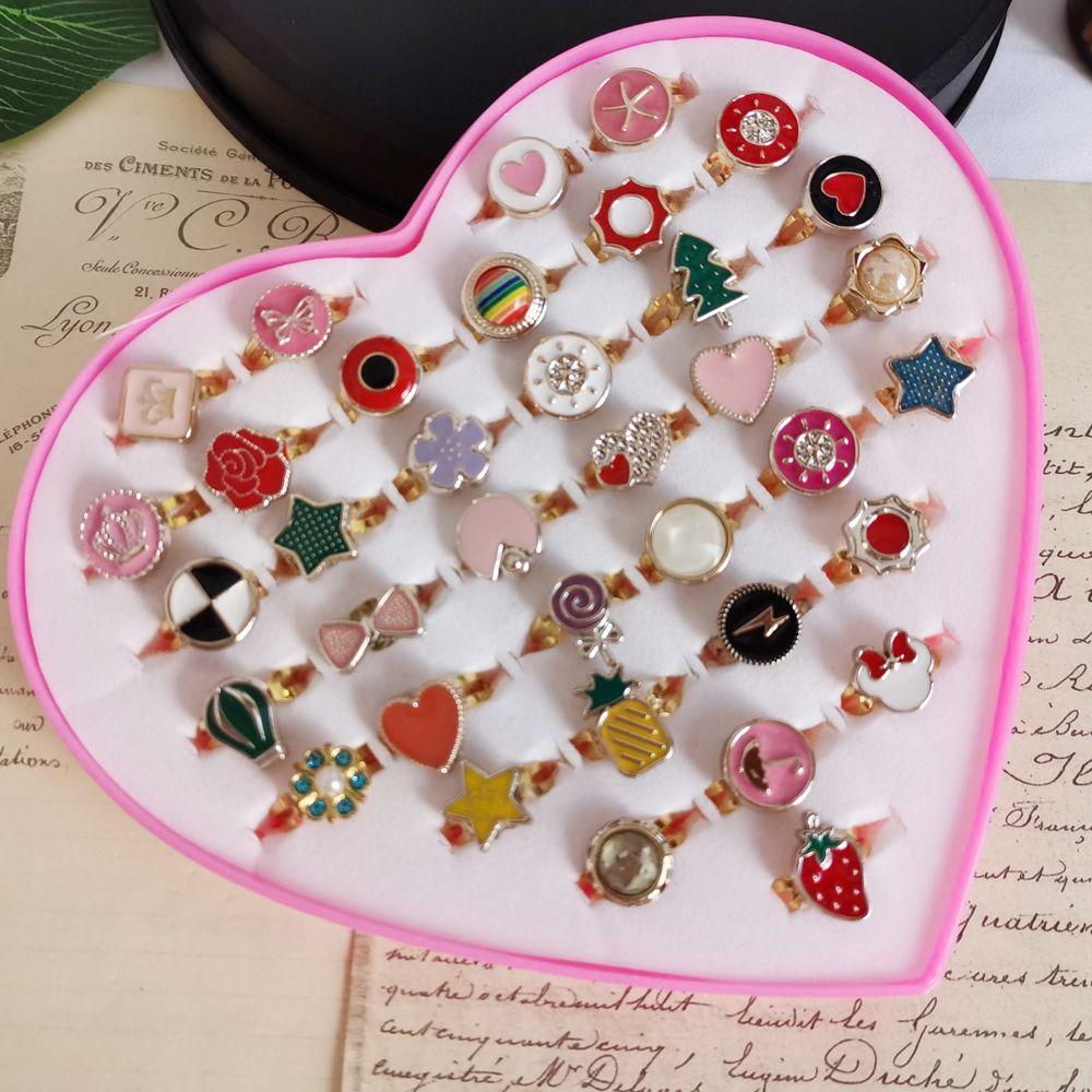 10pcs/Lot Cute Children's Cartoon Rings Glitter Flower Fruit Shape Plastic Adjustable Ope Excluding boxes