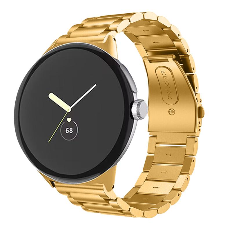 For Google Pixel Watch 3 41mm/Watch 2/Pixel Watch Elegant 316 Stainless Steel 3 Beads Wrist Band Polished Replacement Smartwatch Strap