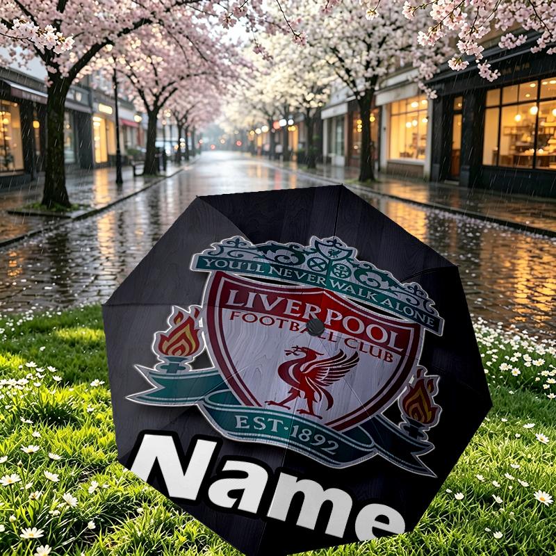 Custom Name Personalized Liverpool F.C Print Umbrella, Auto Open Close, 8‑Rib Sturdy Frame, Commute Camping Hiking Use, Birthday Gift