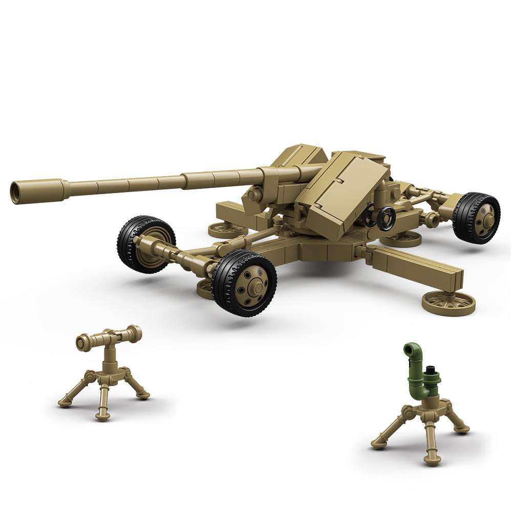 World War Army Military Soldiers Krupp 12.8cm PAK 44 Heavy Anti-Tank Gun Assemble Building Blocks Bricks Education Model DIY Toy