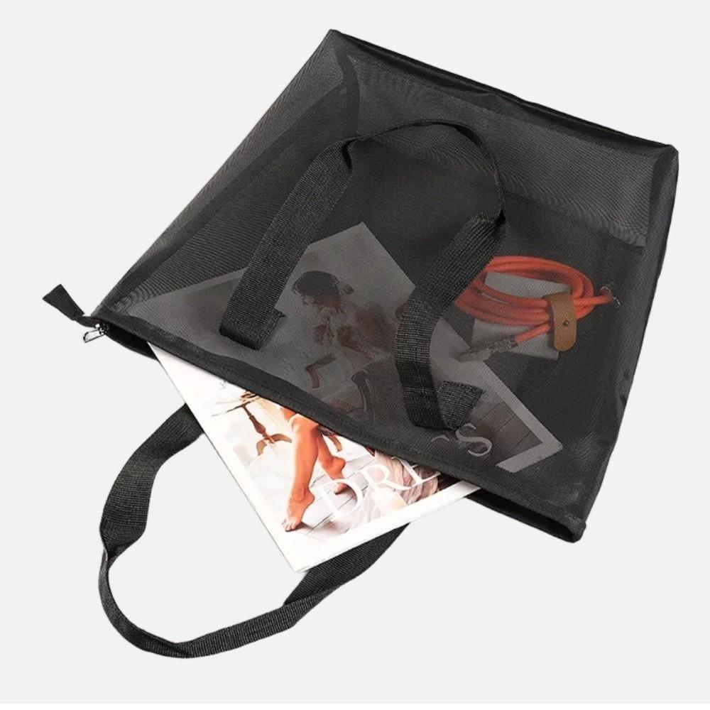 Black Storage Bag Mesh Yoga Shoulder Bag Portable Travel Toiletry Bag