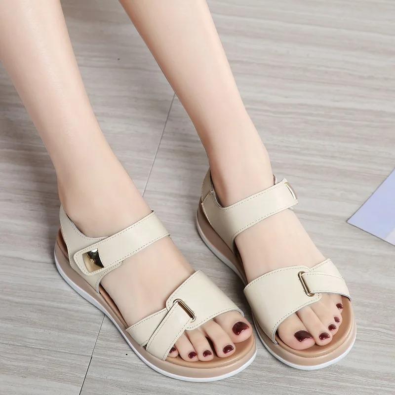 Sandalen für Damen 2025 Neue lässige Sportsandalen Leichte PU-Ledersandalen Rutschfeste flache Sandale Sandalias De Mujer