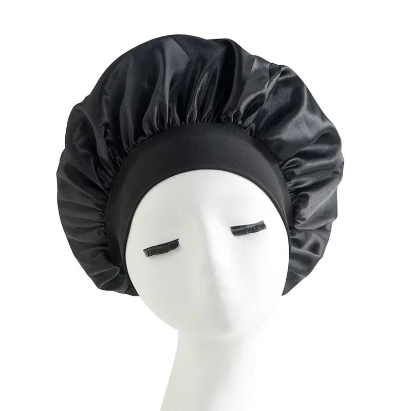 New Satin Wide Brim Nightcap Silky Bonnet Hair Wrap for Sleeping Sleep Cap with Elastic Soft Band Styling Cap Hair Wrapping Tool