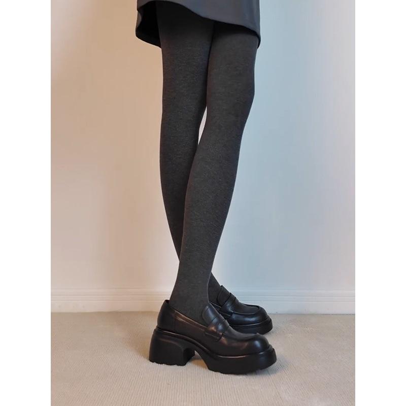 Sheepskin Version~ Leather Platform Muffin One-pedal Loafers Women's Retro British Black Versatile Small Leather Shoes Single Shoes