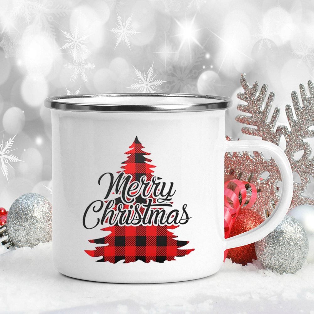 Snowman Ship Print Enamel Coffee Mugs Beer Juice Mug Handle Cocoa Cups Merry Christmas Cup Party Table Decoration New Year Gift