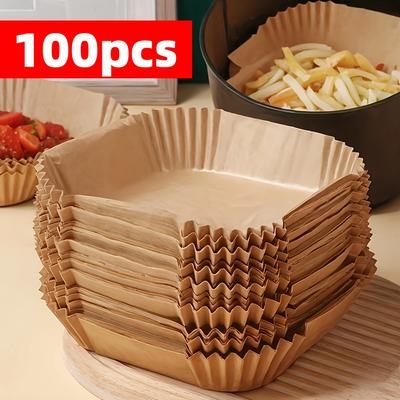 50/100/200pcs Non-Stick Brown Paper Bag Air Fryer Liners - Waterproof,Oil-Resistant,Easy To Clean for Home & Commercial Kitchens