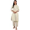 W White Floral Printed Lace Cotton Kurta and Pant Set for Women