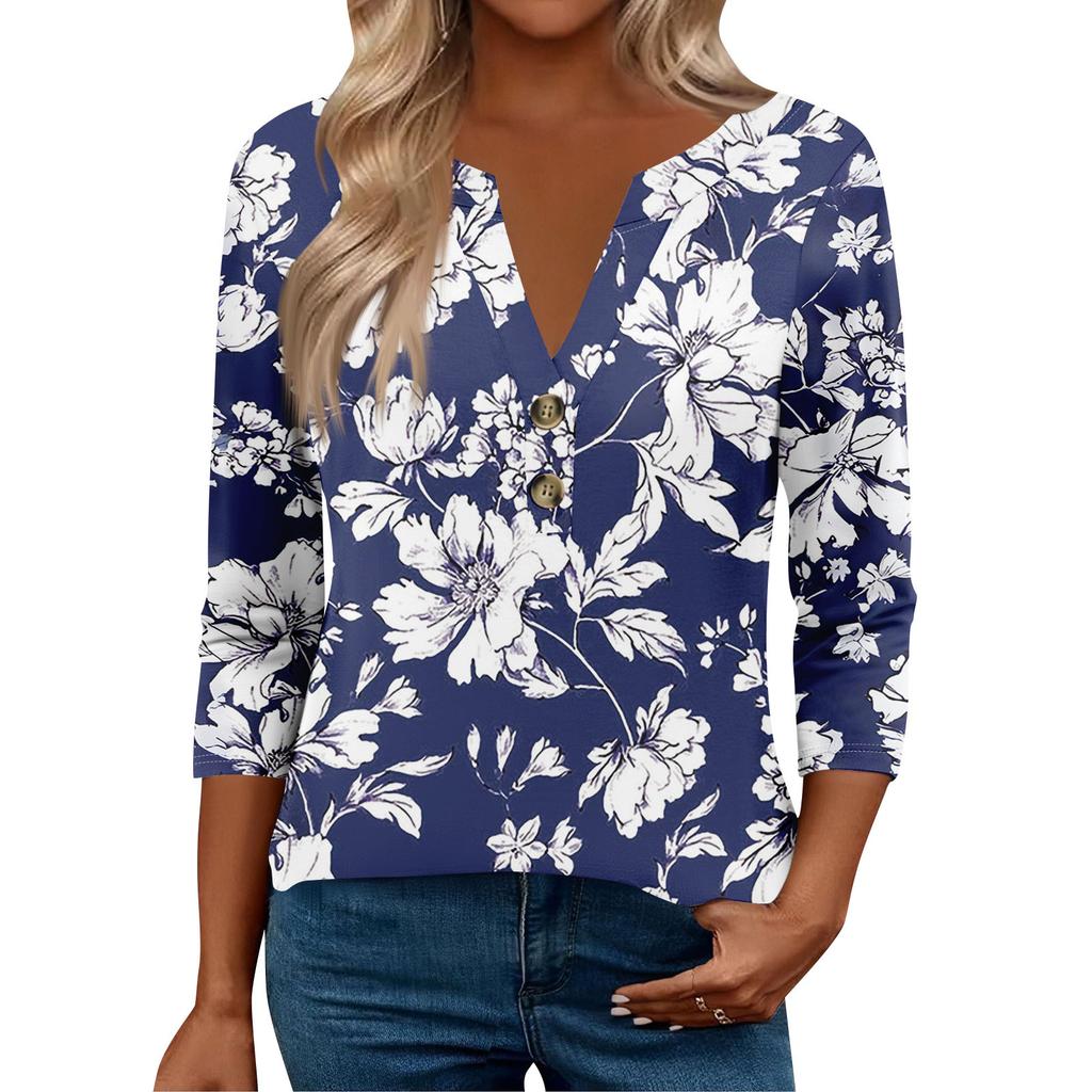 3/4 Sleeve Womens Tops For Women Henely Tops Button V Neck  Loose Fit Dressy Womens Summer Tops