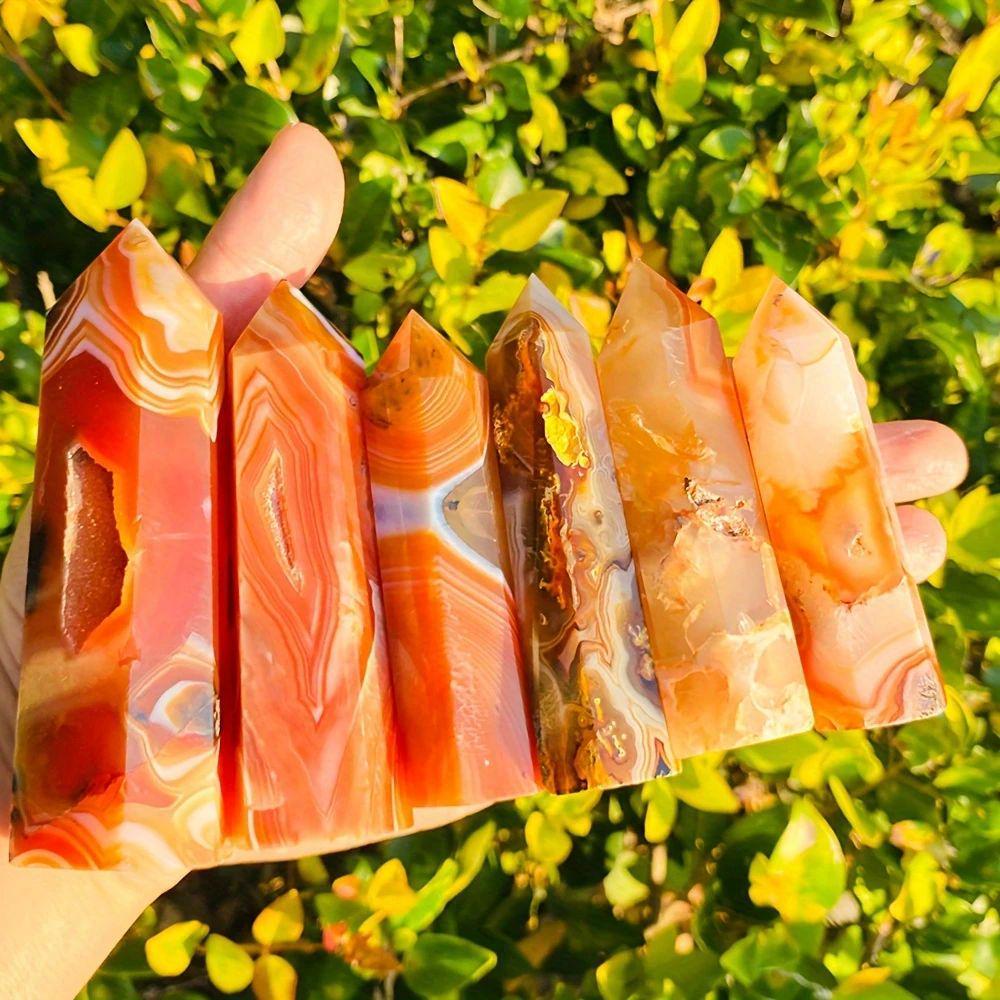 Polished Red Agate Hexagonal Pillar for Home or Office Décor