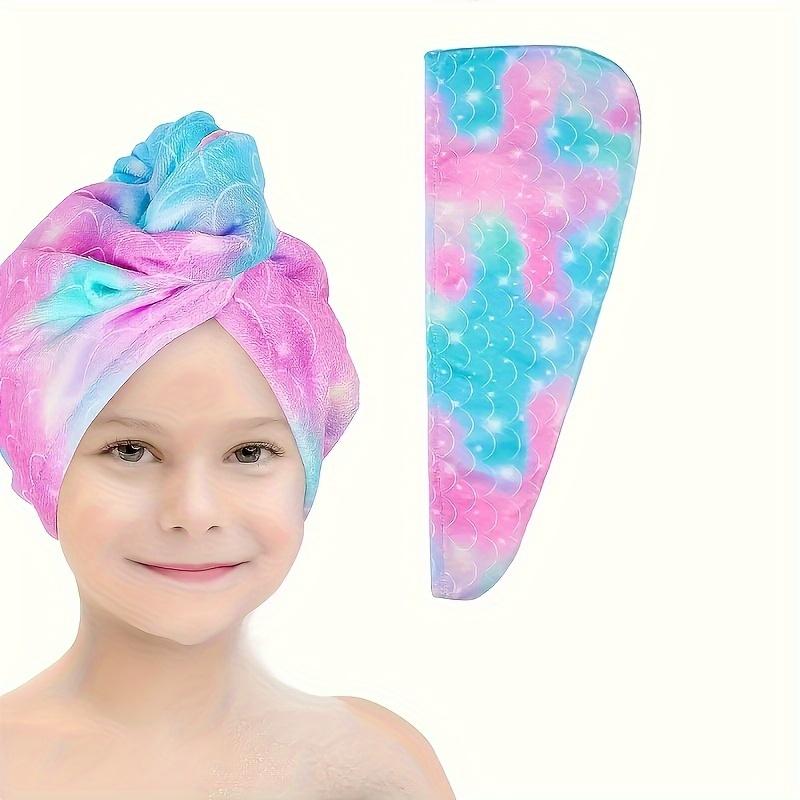 1pc Children's Printed Microfiber Dry Towel, Quick Drying Soft Towel with Button Tie, Wet Hair Wrap Salon Towel Set for Girls