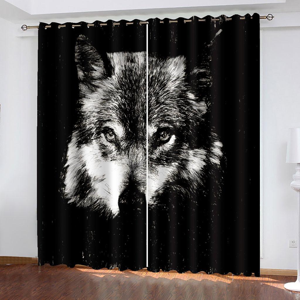 Ready-made Modern WildWolf AnimalWindow Curtains For Kids Bedroom Living Room Bathroom Kicthen Door Hall Cupboard Home Decor2Pcs