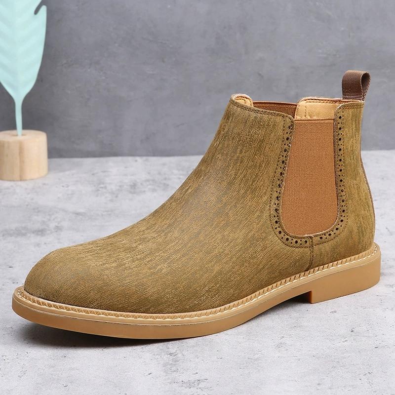 Bottines Chelsea pour hommes en velours noir et marron, chaussures habillées à la cheville haute, chaussures de marche pour hommes, bottes habillées Chelsea résistantes à l'usure Botas de Hombre