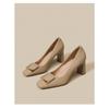 Fashion Spring new square head thick heels women's shallow mouth buckle single shoes professional shoes high heels