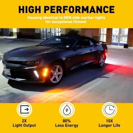 4X Front Amber Rear Red LED Side Marker Signal Light For 2010-2015 Chevy camaro
