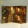 Non-Toxic Diy Retro Bookstore Bookshelf Model 3D Wooden Puzzle Assemble Book Nook Shelf Miniature Building Kits Handmade Toys
