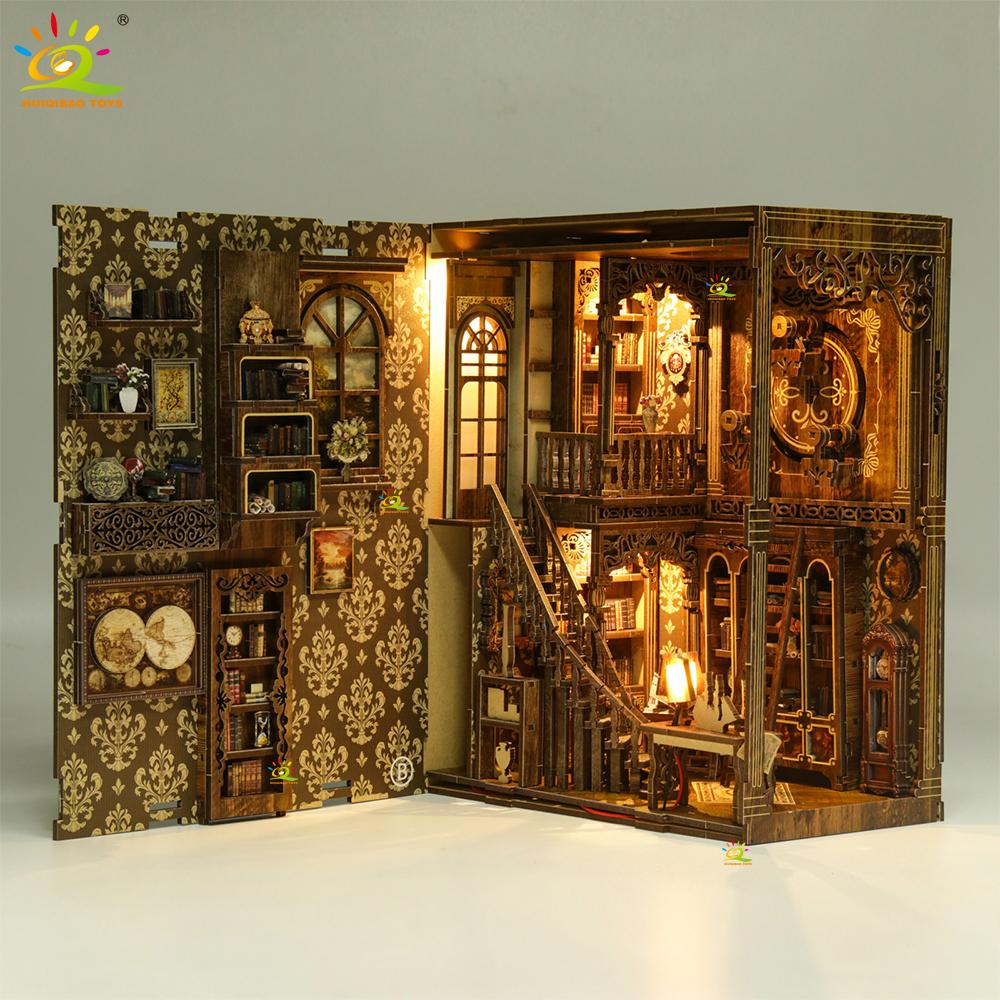 Non-Toxic Diy Retro Bookstore Bookshelf Model 3D Wooden Puzzle Assemble Book Nook Shelf Miniature Building Kits Handmade Toys