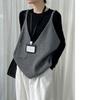 Gilet a Maglia da Donna Stile Coreano Spallino Largo Taglia Grande Capo Esterno per Stratificazione Stile Old Money Canotta Scollo a V Lunghezza Midi