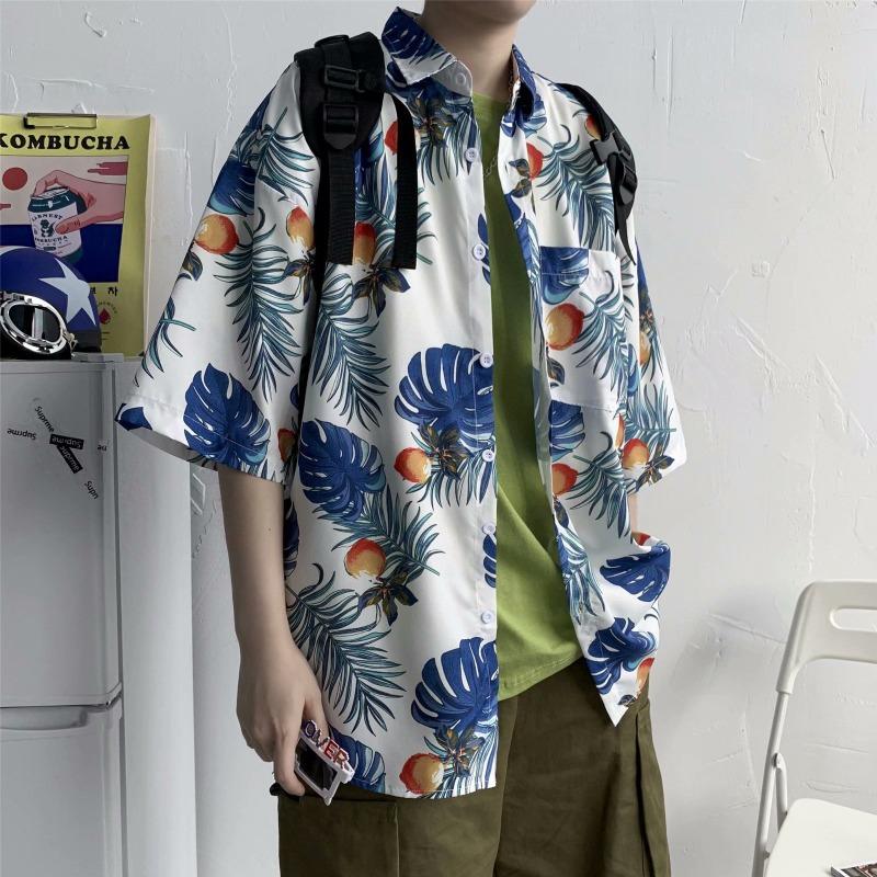 Hawaiian Men's Floral Shirt Harbor Style Retro Beach Beach Floral Couple Floral Shirt Short Sleeved Men