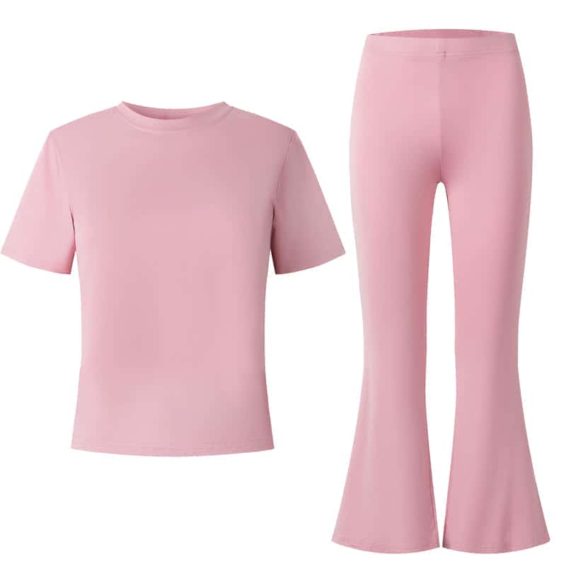 8-12 Years Girls' Solid Color T-shirt and Flare Pants Set Casual Clothes