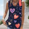 Women Plus Size Sleeveless V Neck Tank Top Vibrant Rainbow Heart Balloon Star Colorful Print Casual Top