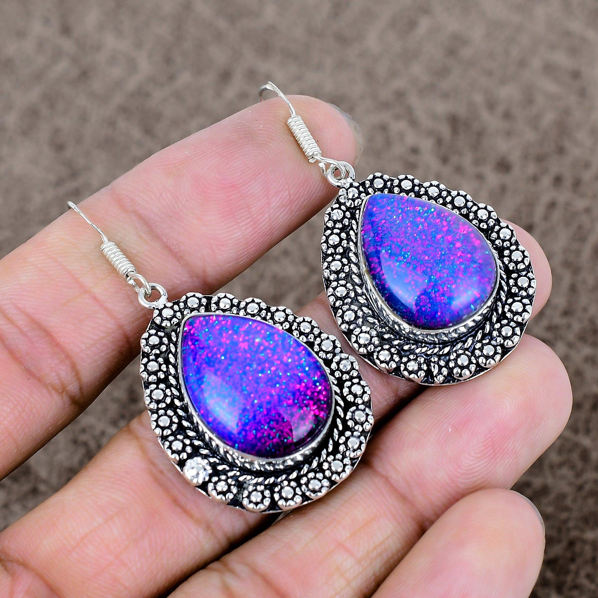 

Blue Triplet Opal Gemstone 925 Sterling Silver Jewelry Earring 1.97 KKG-668