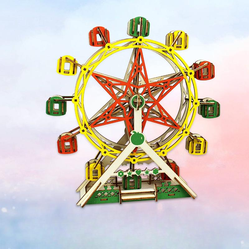 1set Three-dimensional Puzzle 3d Wooden Assembly Model Ferris Wheel for Children and Girls Puzzle Handmade DIY Gift