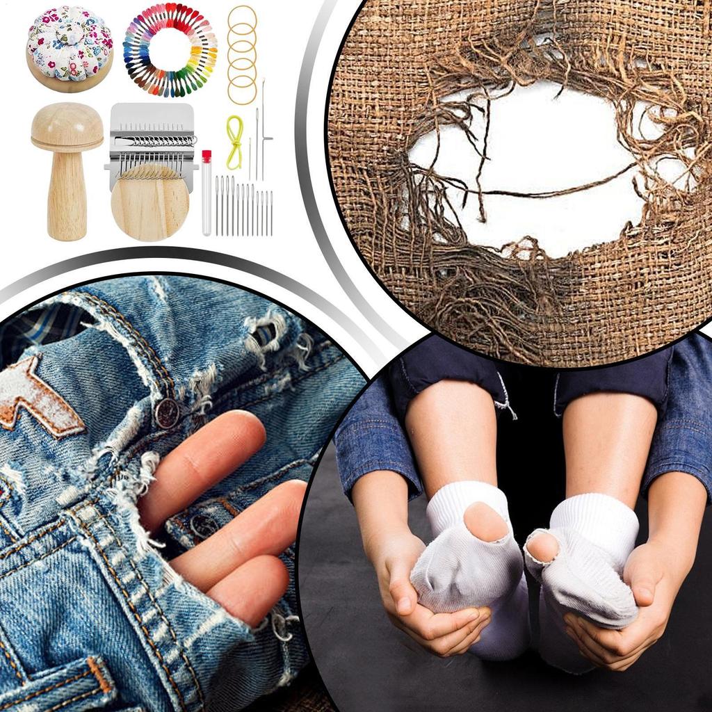 Darning Kit Weaving Tool Accessories with 14 Hooks 14 Needles 50 Colors of Thread Beginner Knitting Kit for Beginner Grandparent
