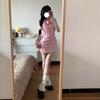 Women's Sexy Halter Off-Shoulder Pink Plaid A-Line Dress
