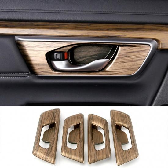 Car Accessories Fit for Honda CR-V CRV 2017 2018 2019 2020 2021 2022 Interior Door Handle Bowl Cover Trim Decoration Frame (Peach Wood) ABS 4 PCS