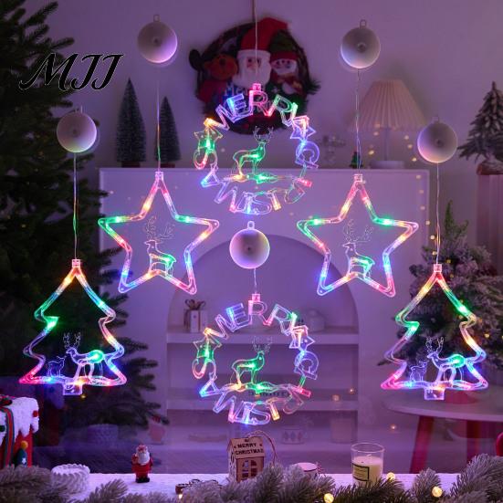 No Drill Glass Wall Decor LED Christmas Star Window Light, Tree Letter Suction Cup Hanging Lamp Versatile Party Venue Decorations for