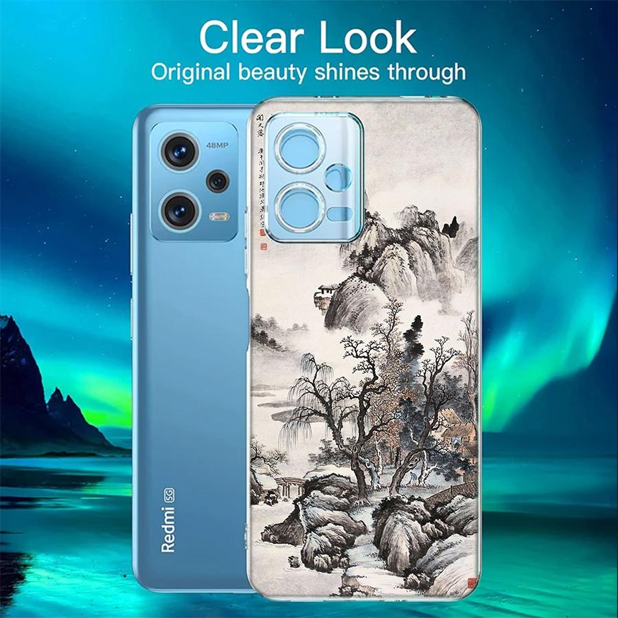 Chinese Style ink Painting Art Phone Case For Redmi 12 13C 12C 15C 9 10 10C Note 13 Pro Plus 14 15 Pro 9T 9C 9A TPU Soft Cover C
