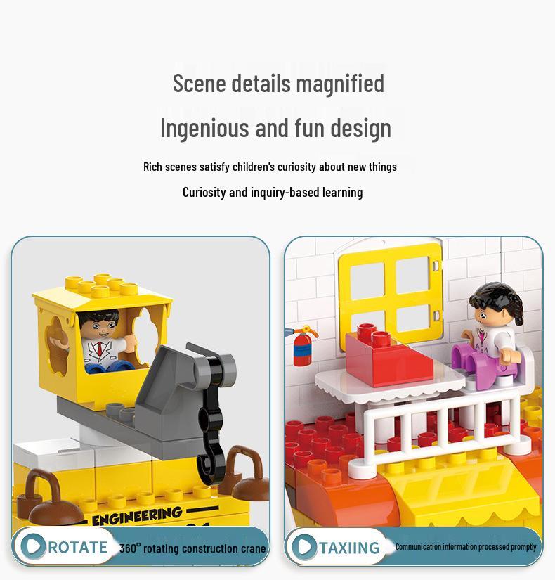 Children's Educational Building Blocks - Police and Fire Station Set with Engineering Vehicles, Large Pieces, Ideal Gift for Boys
