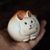 Chinese Yixing Purple Clay Tea Pet Decor Lucky Rabbit Statue Peach Model Ornaments Handmade Tea Figurine Tea Set Decoration