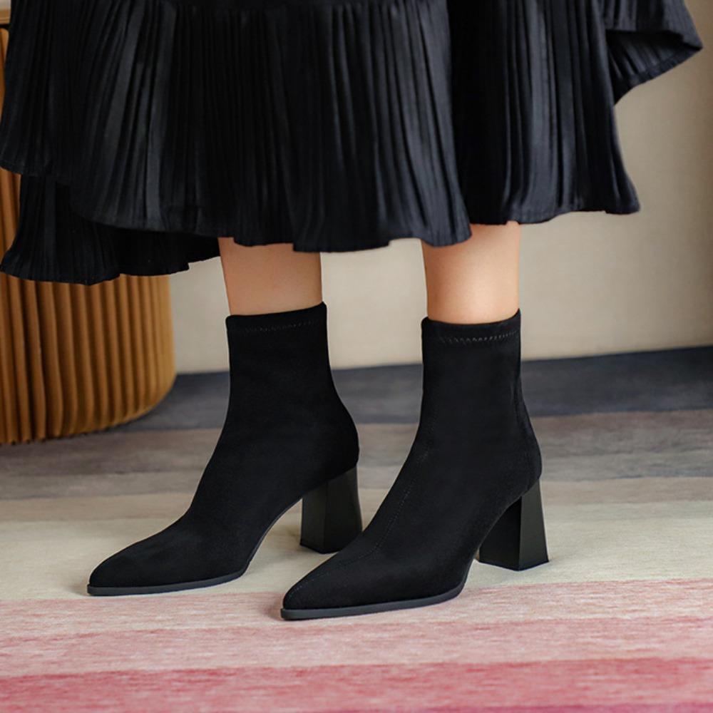 Short Boots Womens Winter New Pointed High Heels Women'S Simple Low Cut Shoes White Thick Heels Slim Boots Ankle Boots Women