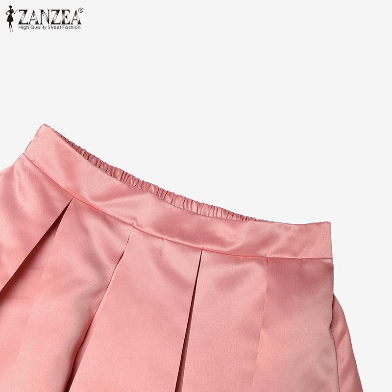 ZANZEA Womens Casual High Waist Summer Elastic Waist A-Line Skirts