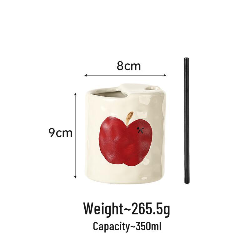 ZISIZ Creative Apple Ceramic Mug with Straw