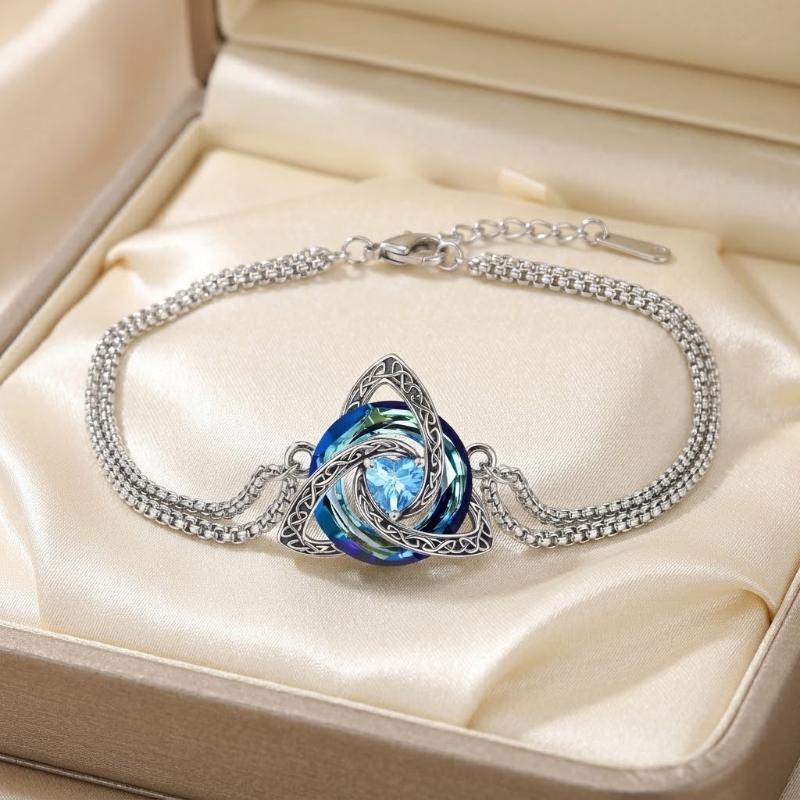 Colorful Crystal Knot Bracelet Heart Zircon Trinity Knot Double Chain Bracelets Irish Jewelry For Women