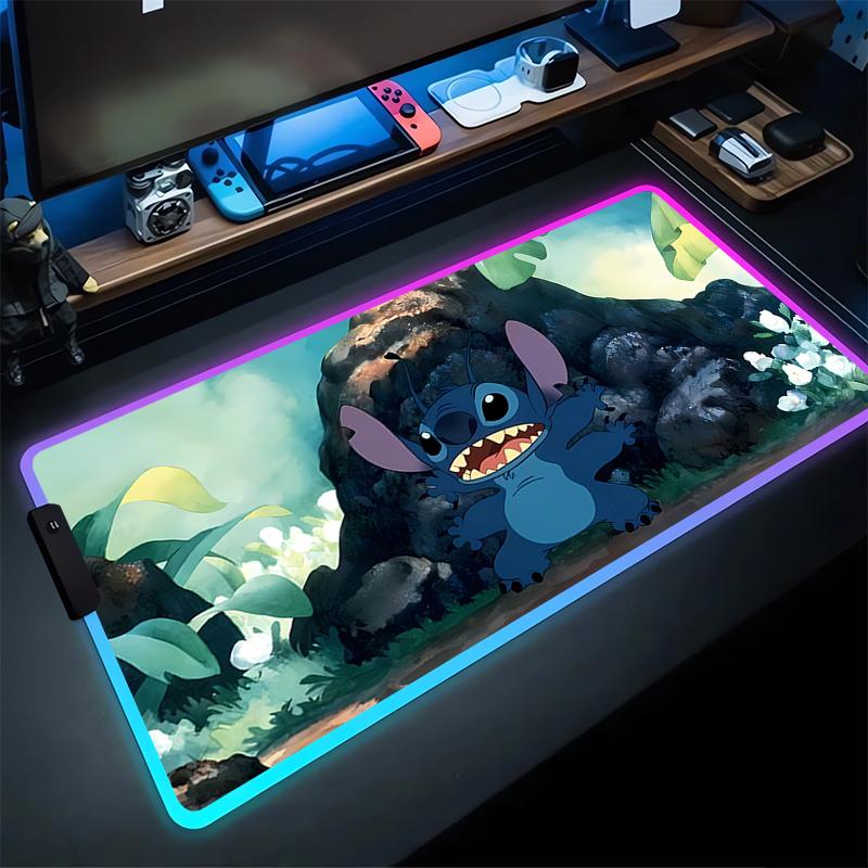 RGB Stitch Luminous Mouse Pad PC Kawaii Anime Colorful Mousepad XXL Gamer Cabinet Keyboard Rug Laptop Gaming Extended Desk Mat