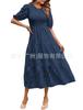 Spot new European and American women's clothing lace short sleeves front and rear collection waist crew neck dress women